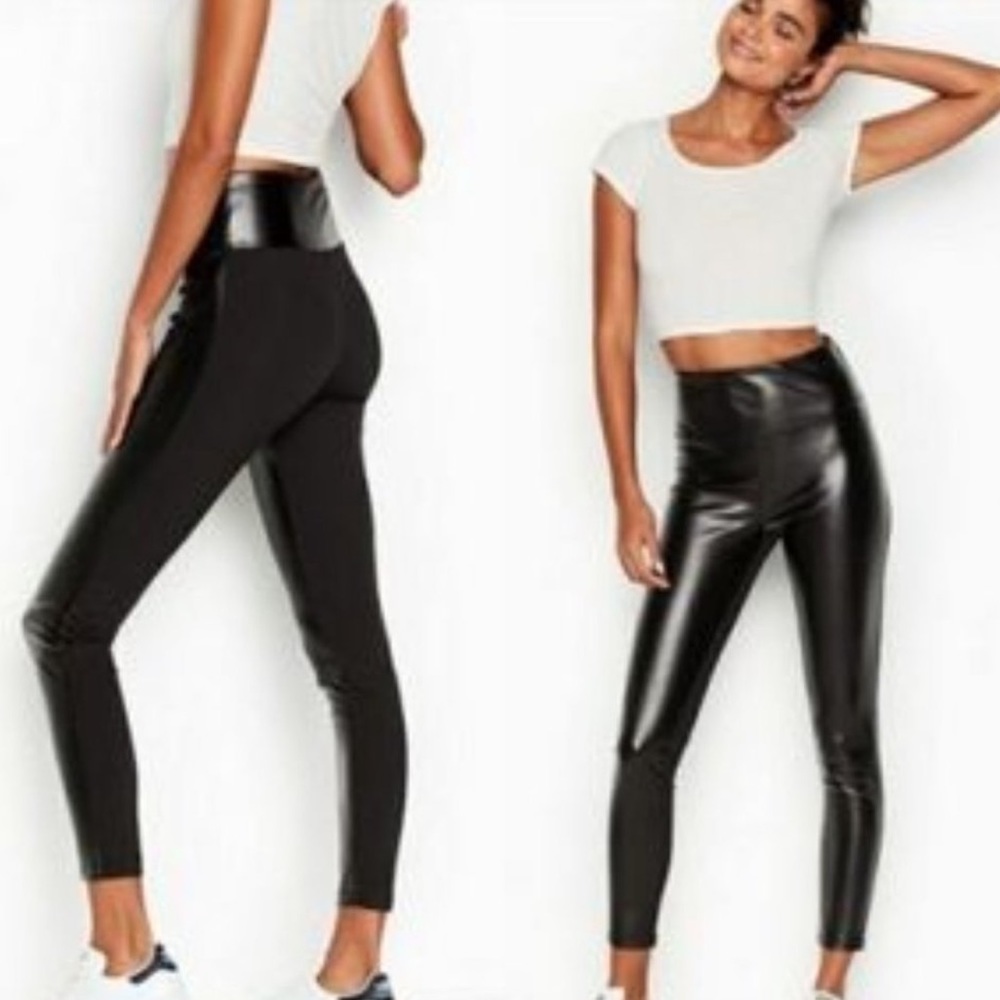 ✨NWOT✨🏷️🕊️ VS SPORT FAUX LEATHER LEGGINGS WITH KNIT BACK🖤🤍